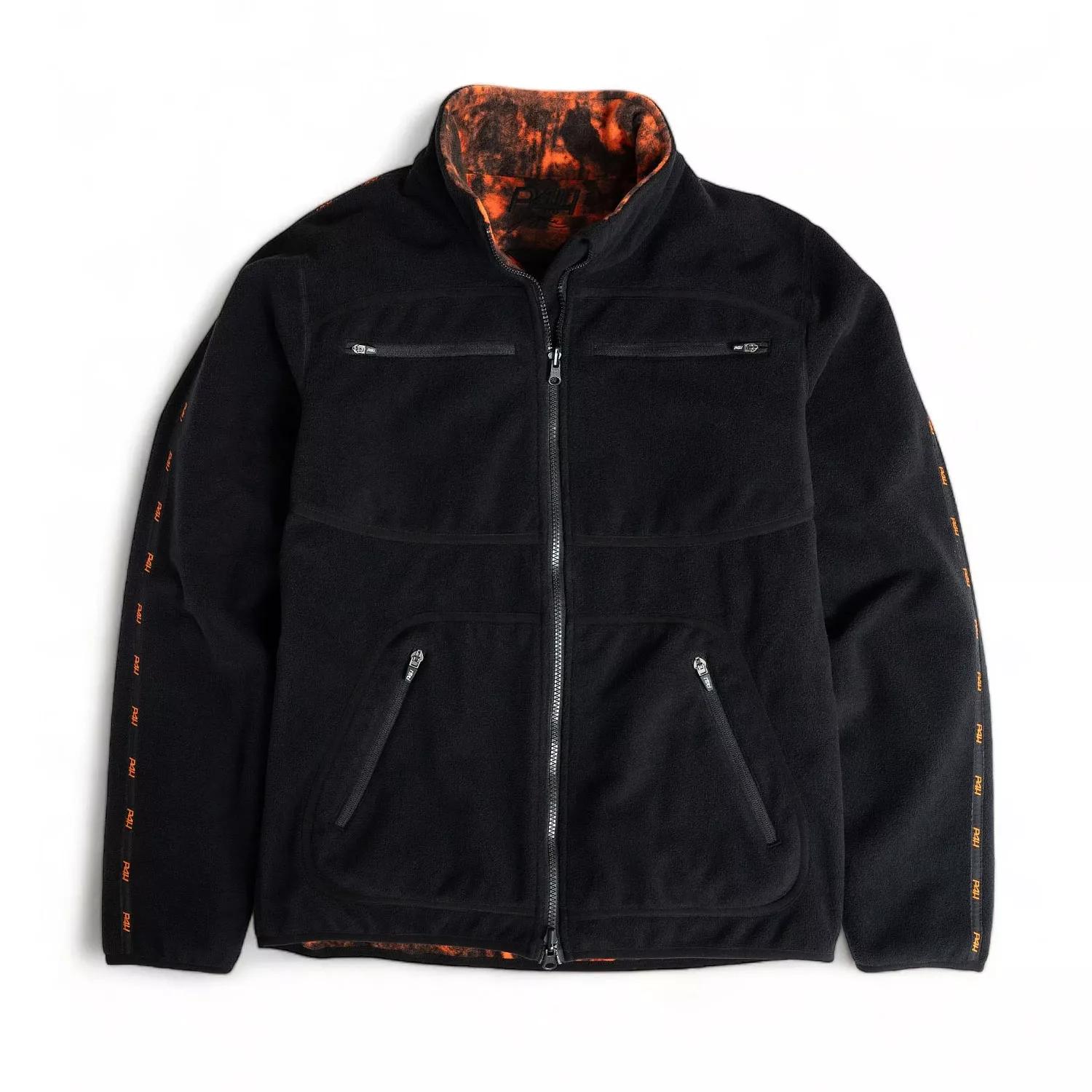 P4H Elite Vendbar laminert fleecejakke herre - Sort/ orange camo